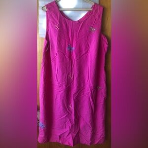 Pink Sleeveless Dress with Butterfly Embroidery